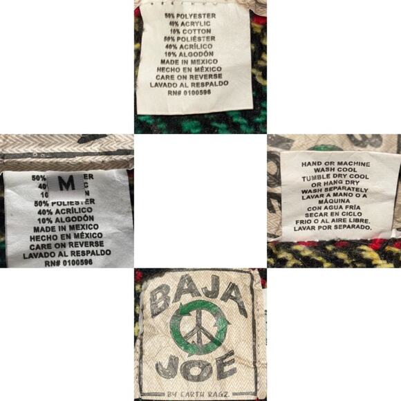 Baja Joe Mexican Baja Hoodie Sweater Pullover Rasta Red yellow green unisex MED - Picture 2 of 15